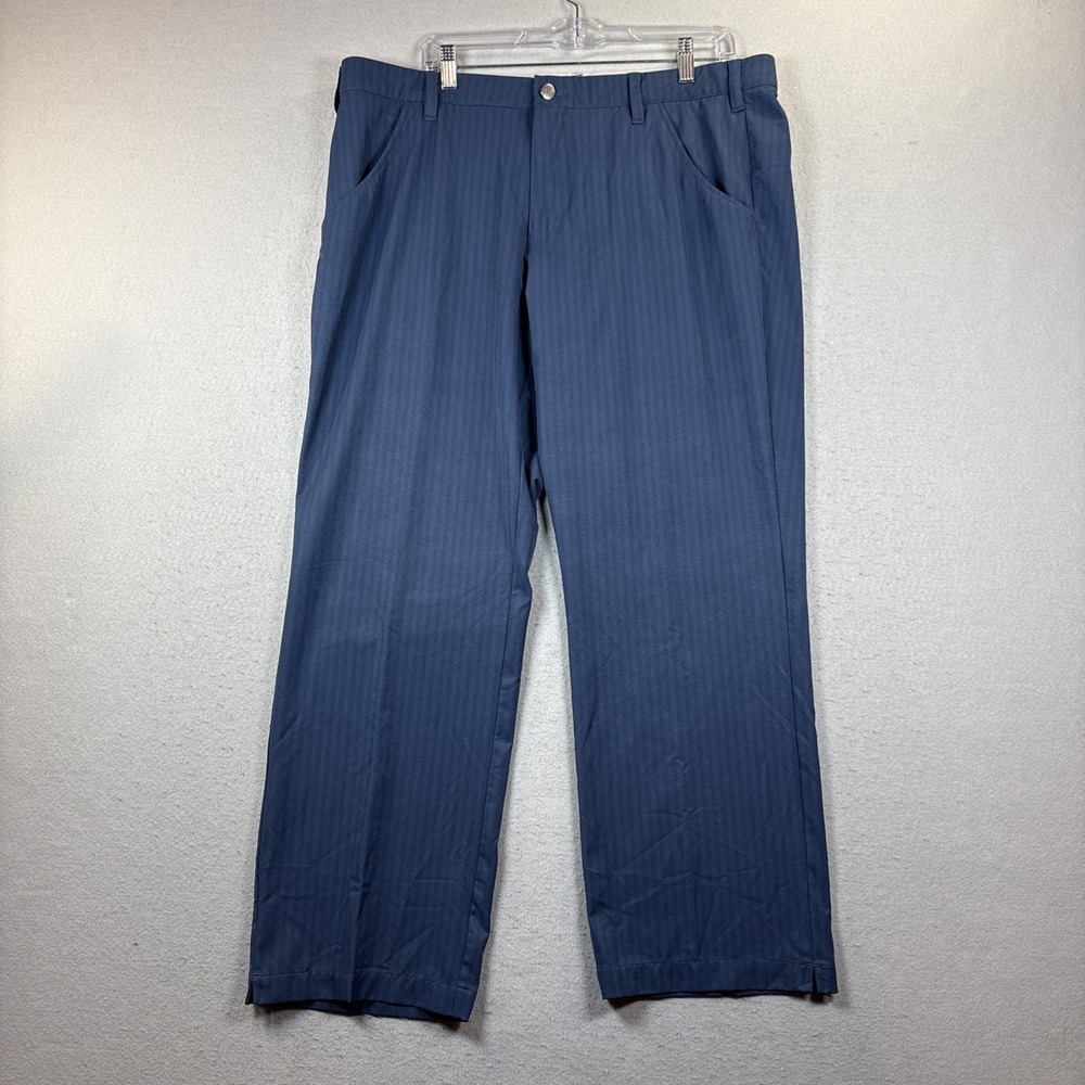 Adidas Men's Size 38/30 Chino Golf Geometric Blue Polyester Flat Front Pants